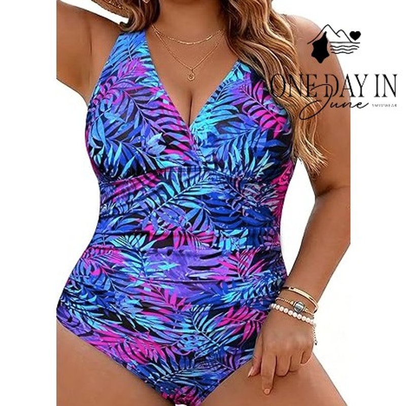 Aqua Eve Plus Size Tropical One Piece Swimsuit Size 20W