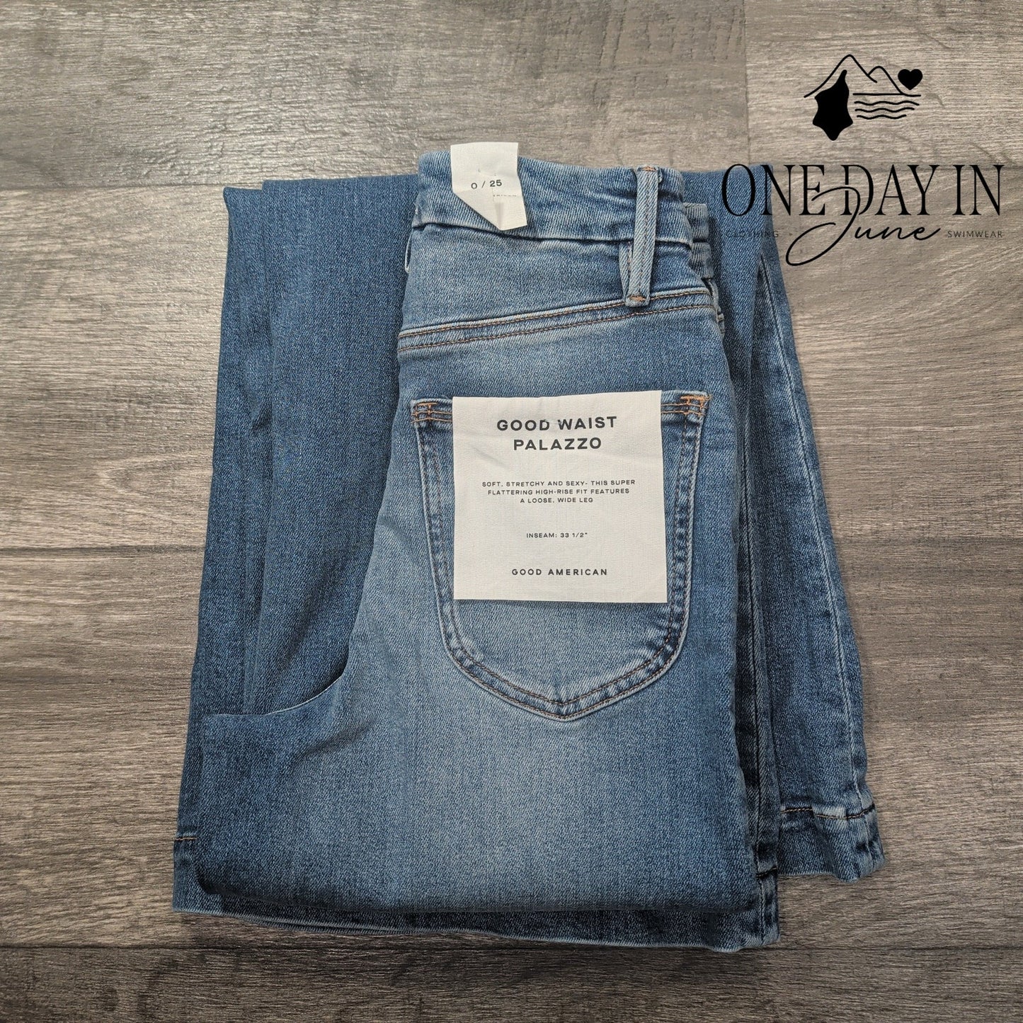 Good American Good Waist Palazzo Jeans High Rise Wide Leg NWT Size 0 (25)