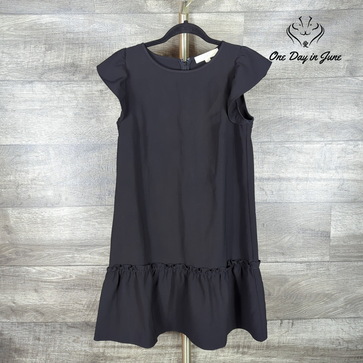 Loft Petite Ruffle Cap Sleeve Drop Waist Mini Dress Black Size SP
