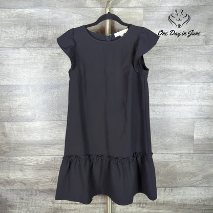 Loft Petite Ruffle Cap Sleeve Drop Waist Mini Dress Black Size SP