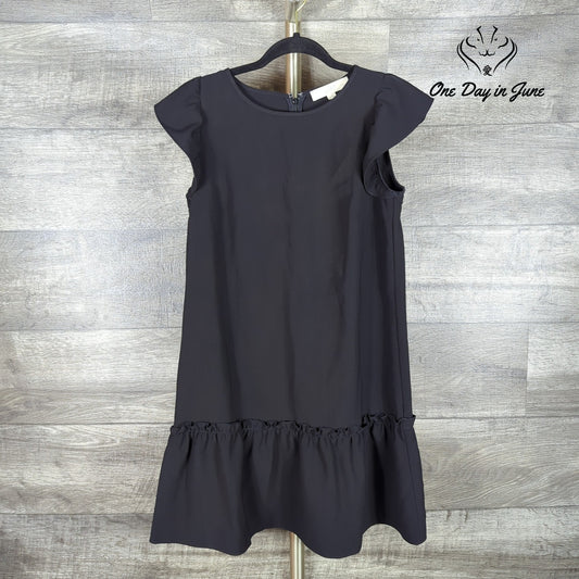 Loft Petite Ruffle Cap Sleeve Drop Waist Mini Dress Black Size SP