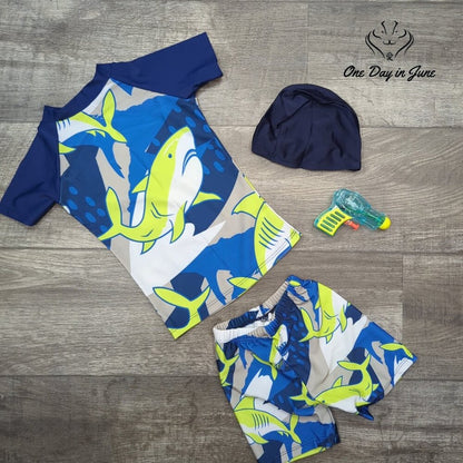 Amiyan 4 Piece Rash Guard Swim Trunk Cap Water Pistol Size L