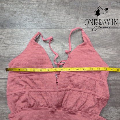 SOLY HUX Smocked Tie Back Cut Out One Piece Swimsuit Pink NWT Size L