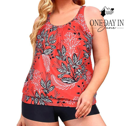 Aqua Eve Blouson Tankini Swimsuit Boyshorts Red Floral NWT Size S