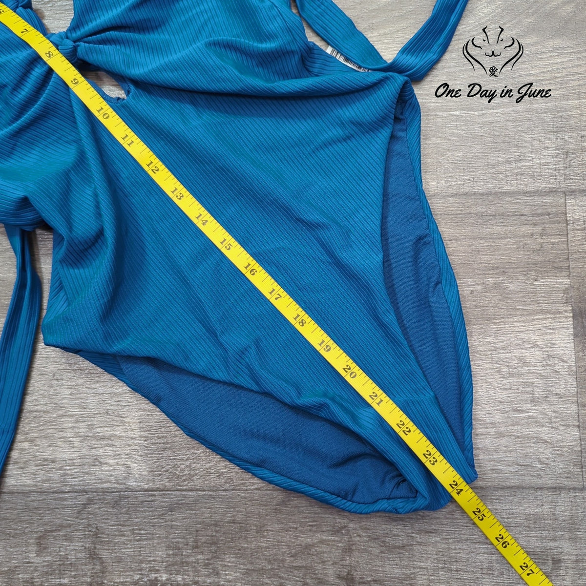 Bar III Like It Or Knot Ribbed One Piece Swimsuit Blue NWT $88 Size S