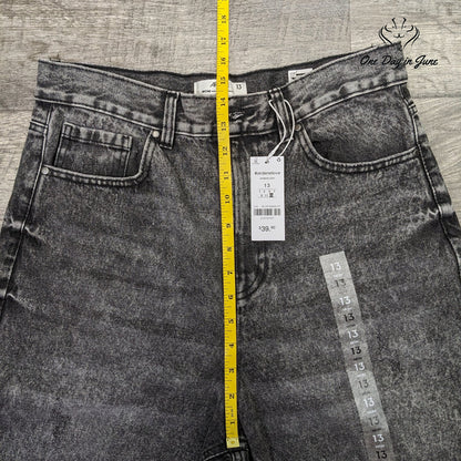 Ardene High Rise Mom Jeans Black Acid Wash Distressed Ripped NWT Size 13