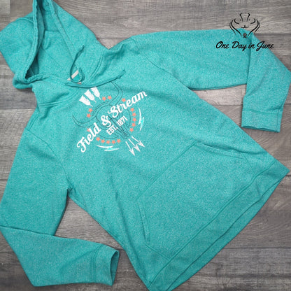 Field & Stream 1871 Graphic Hoodie Teal Pullover Sweatshirt Size M