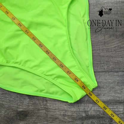 Aqua Eve Cut Out One Piece Swimsuit Neon Green Strappy NWT Size L
