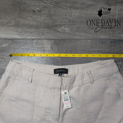 Talbots Linen Blend Pants Beige Natural Straight Leg Patch Pockets NWT Size 10