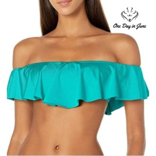 Trina Turk Off Shoulder Ruffle Bandeau Bikini Swimsuit Top Size 10