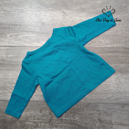 Okie Dokie Baby Long Sleeve Tee Crystal Teal Heart Pocket NWT Size 3M