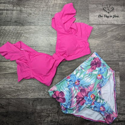 NAFLEAP Ruffle Shoulder High Waist Bikini Size M