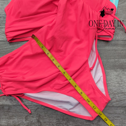 Aqua Eve High Waist Drawsting Tie back Bikini Swimsuit Size L