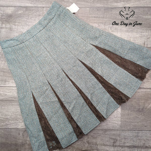 Worthington A Line Tweed Skirt Blue Silver Sage Lace Inset NWT Size 6