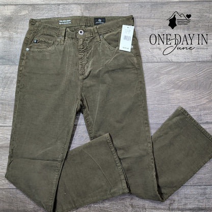 AG Adriano Goldschmied Jodi Crop Velveteen Flare Pants Olive NWT $215 Size 4 (27