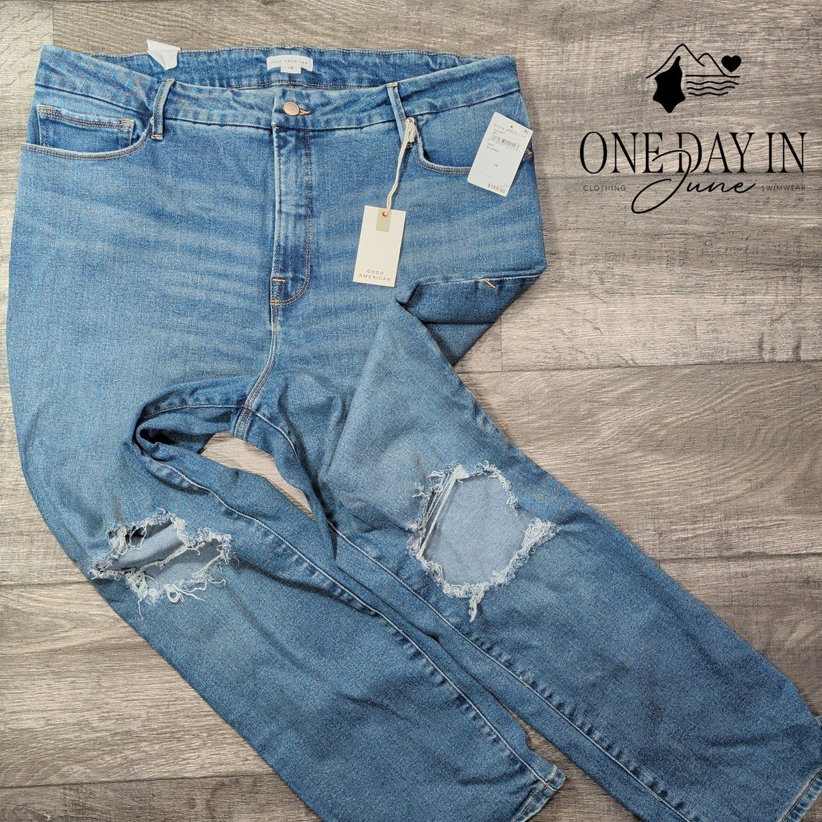 Good American Good Vintage Straight Leg Jeans Blue NWT Size 16