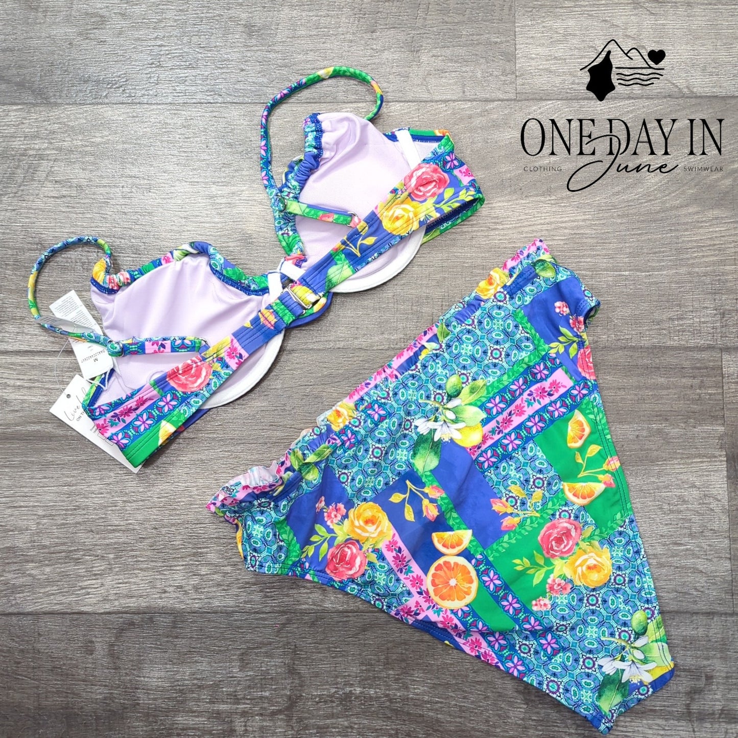 Cupshe Floral High Waist Underwire Bikini Set Ruffle Bottom NWT Size M
