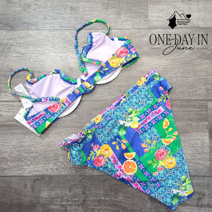 Cupshe Floral High Waist Underwire Bikini Set Ruffle Bottom NWT Size M