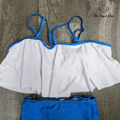 Amzbrly Flounce Top Tie Back Bottom High Waist Bikini Size S