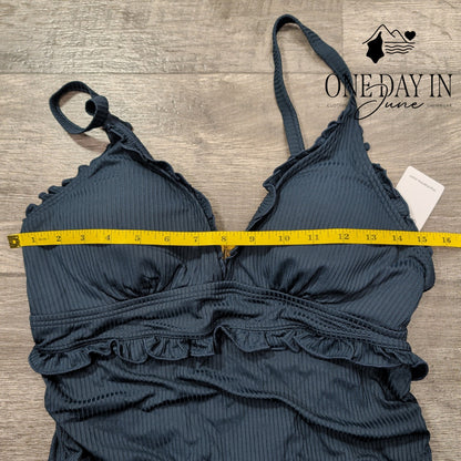 Charmo Ribbed Ruffle One Piece Swimsuit Size L