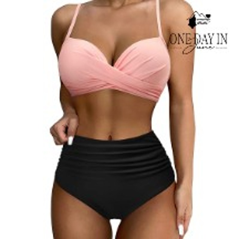 Aqua Eve High Waist Underwire Molded Cup Bikini Pink Black NWT Size M