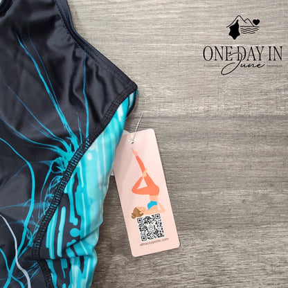 Charmo Sport One Piece Swimsuit Black Turquoise Racerback NWT Size M
