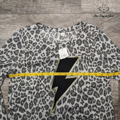 Cato Leopard Print Flash Logo Long Sleeve T Shirt Size XS
