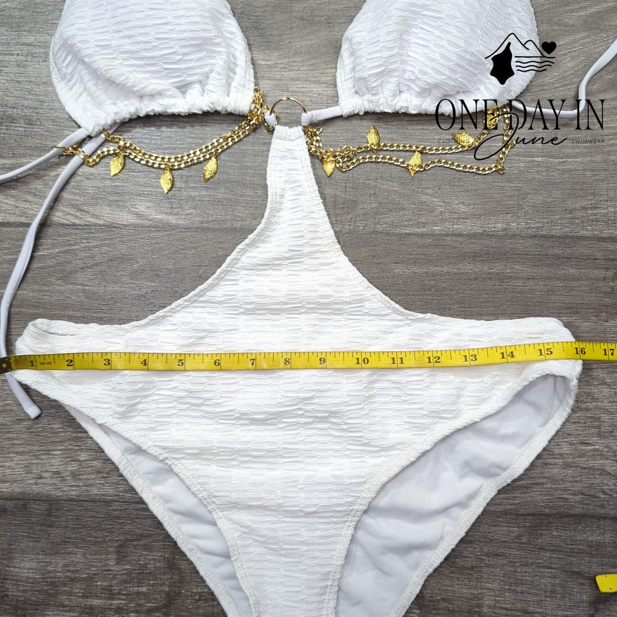 Adisputent White Gold Chain Monokini One Piece Swimsuit Cutout Size XL