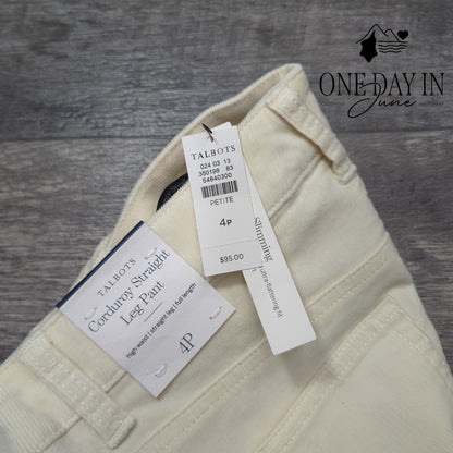 Talbots Petite High Waist Straight Leg Corduroy Pants Size 4P