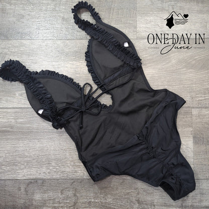 Adisputent Open Back Deep V Ruched One Piece Swimsuit Size S