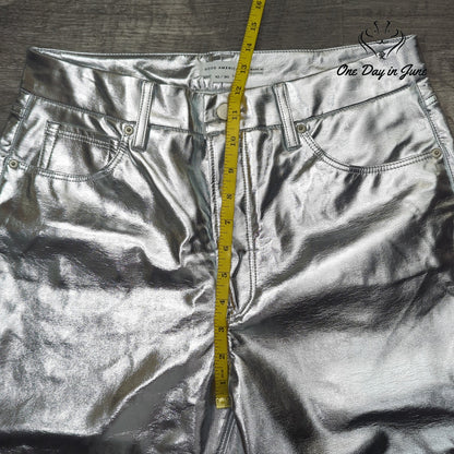 Good American Good Icon Metallic Faux Leather Pants Silver Size 10
