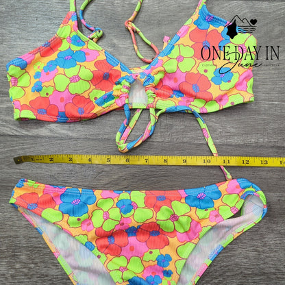 CharmLeaks Ribbed Floral Bikini Swimsuit Size XS