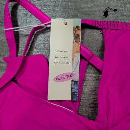 Dokotoo Twist Front Tie Back High Waist Bikini Swimsuit Size L