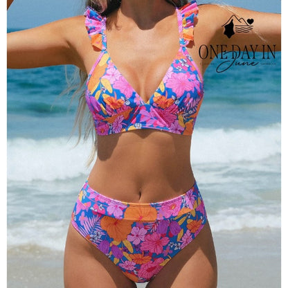 Cupshe Ruffle Shoulder Bikini Swimsuit Size S