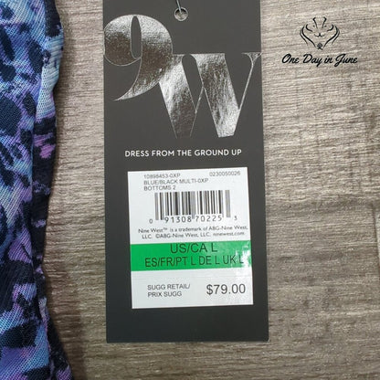 Nine West Bodycon Midi Skirt Blue Black Purple Abstract Print NWT Size L