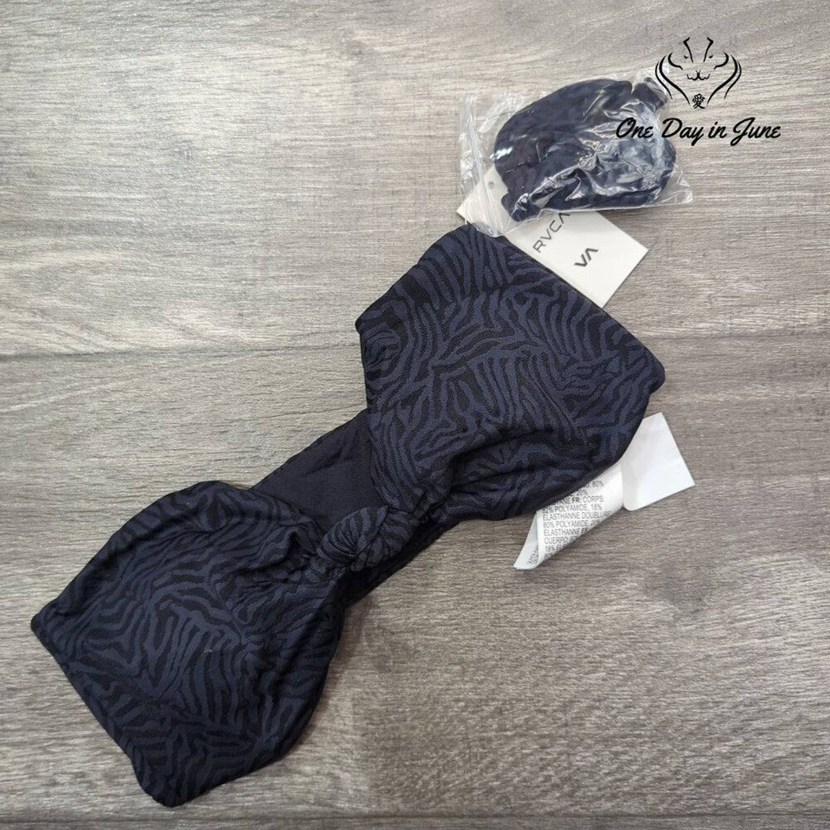 RVCA Run Wild Bandeau Bikini Top Black Jacquard NWT $58 Size XS