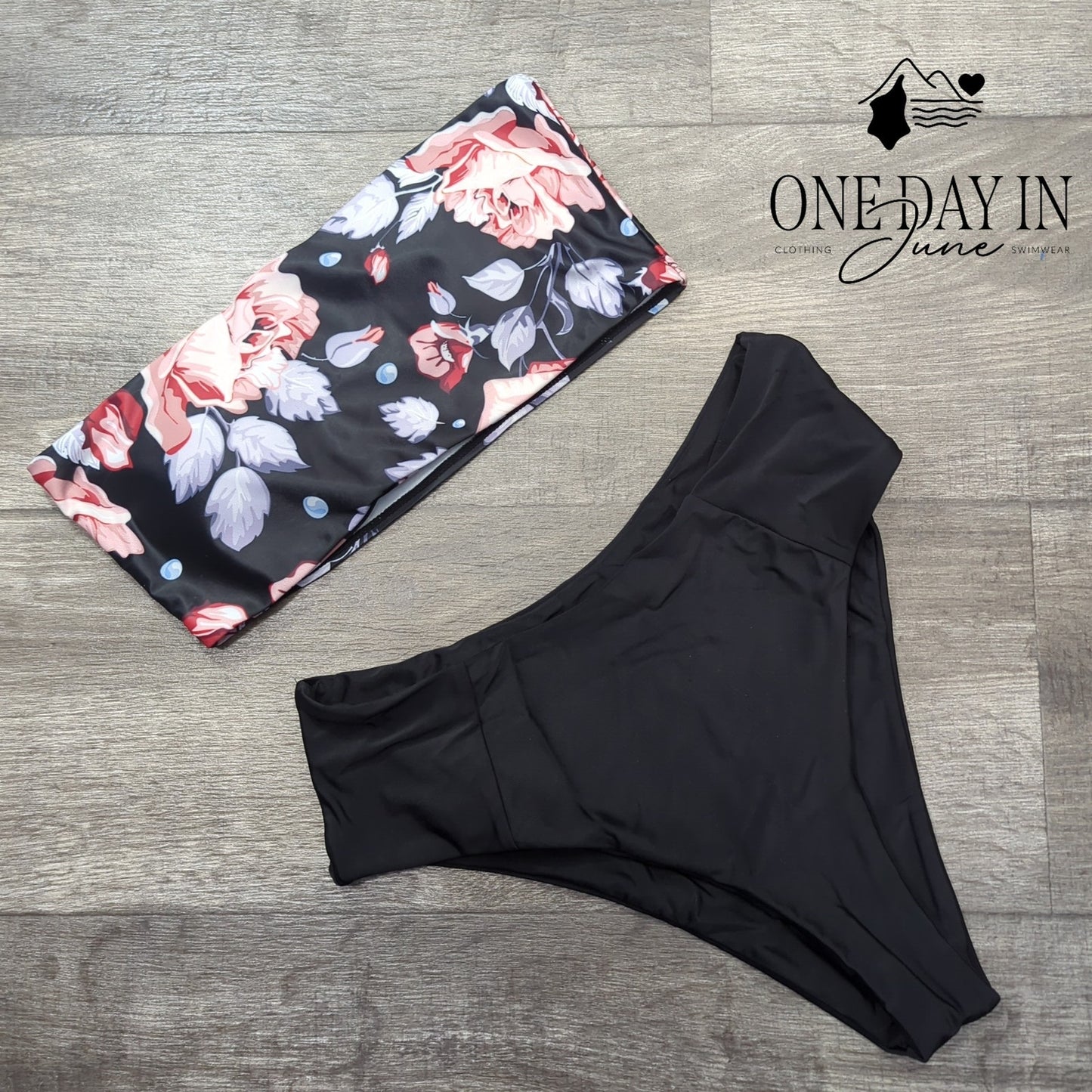 Zaful Bandeau Floral High Cut Bikini Swimsuit Size M