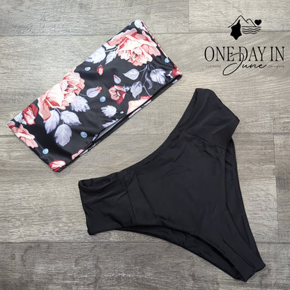 Zaful Bandeau Floral High Cut Bikini Swimsuit Size M