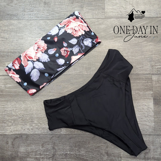 Zaful Bandeau Floral High Cut Bikini Swimsuit Size M