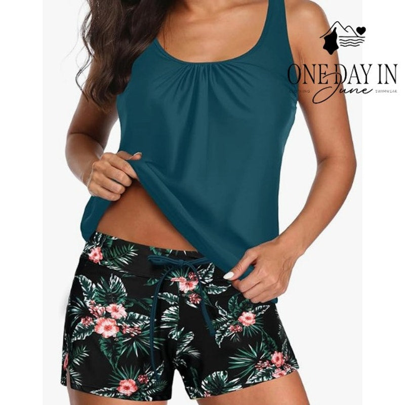 Aqua Eve Boyshort Blouson Bikini Swimsuit Size L