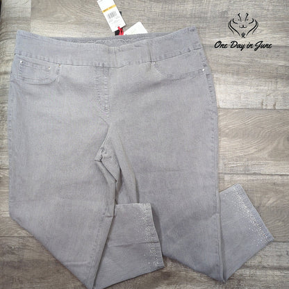Ruby Rd. Silver Belles Pull On Ankle Jeans Graphite Gray Rhinestone NWT Size 24W