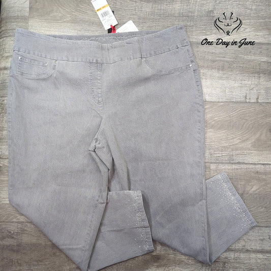 Ruby Rd. Silver Belles Pull On Ankle Jeans Graphite Gray Rhinestone NWT Size 24W