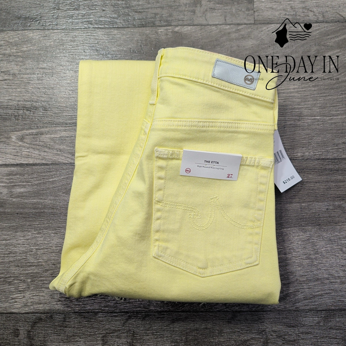 AG Adriano Goldschmied The Etta High Rise Wide Leg Crop Jeans Yellow NWT Size 4