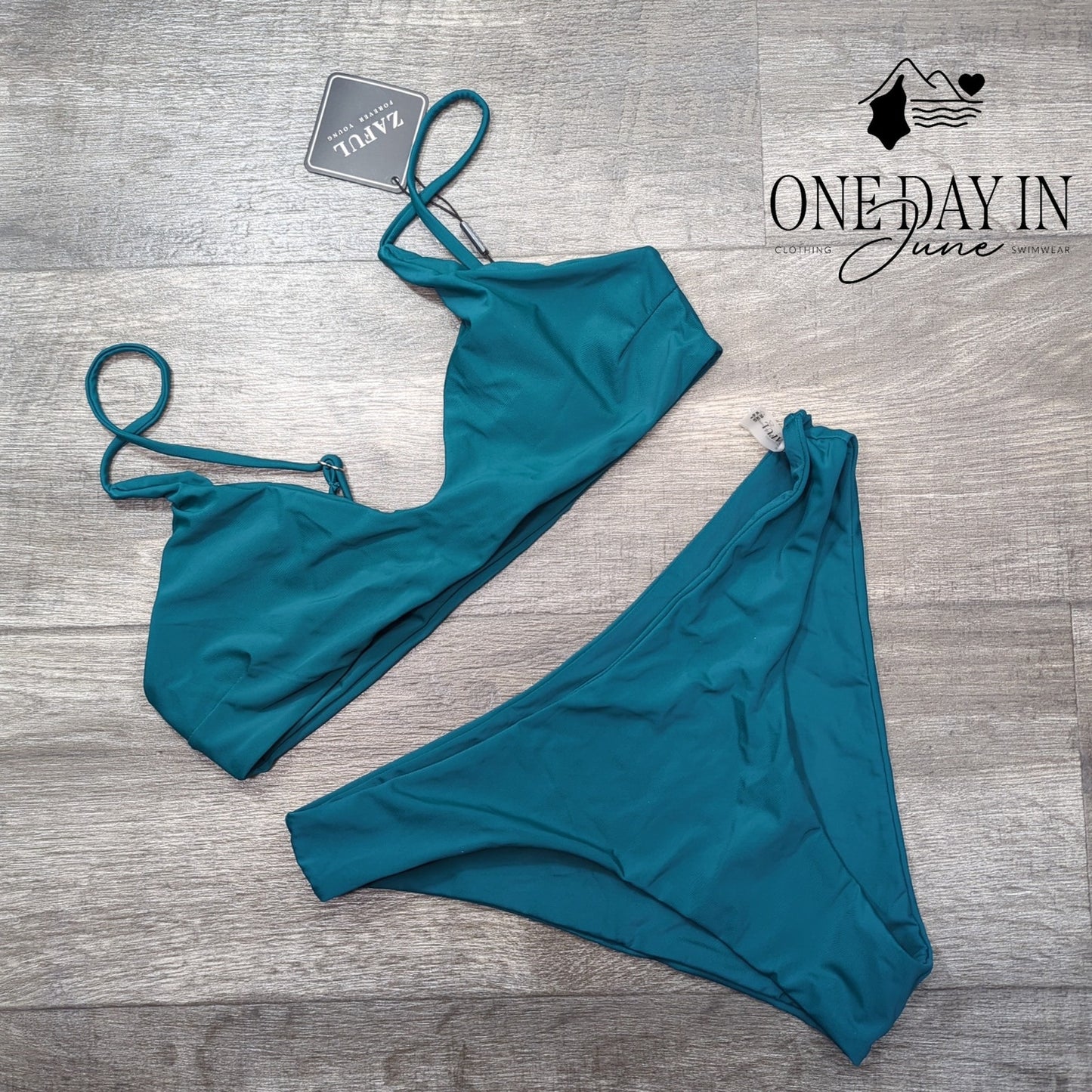 Zaful Bikini Swimsuit Teal Green Bralette Moderate Coverage NWT Size M