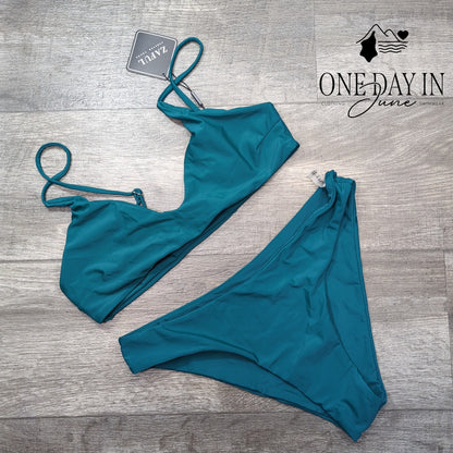 Zaful Bikini Swimsuit Teal Green Bralette Moderate Coverage NWT Size M