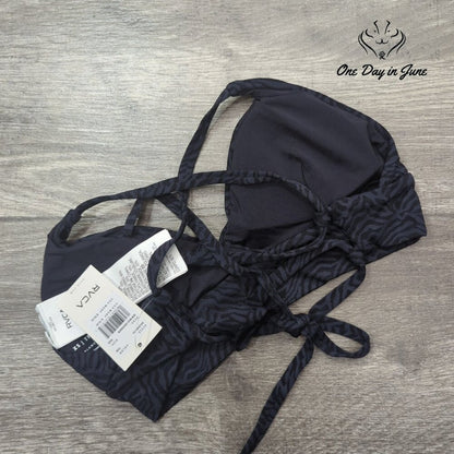 RVCA Run Wild Crossback Bikini Top Black Jacquard Strappy NWT Size XS