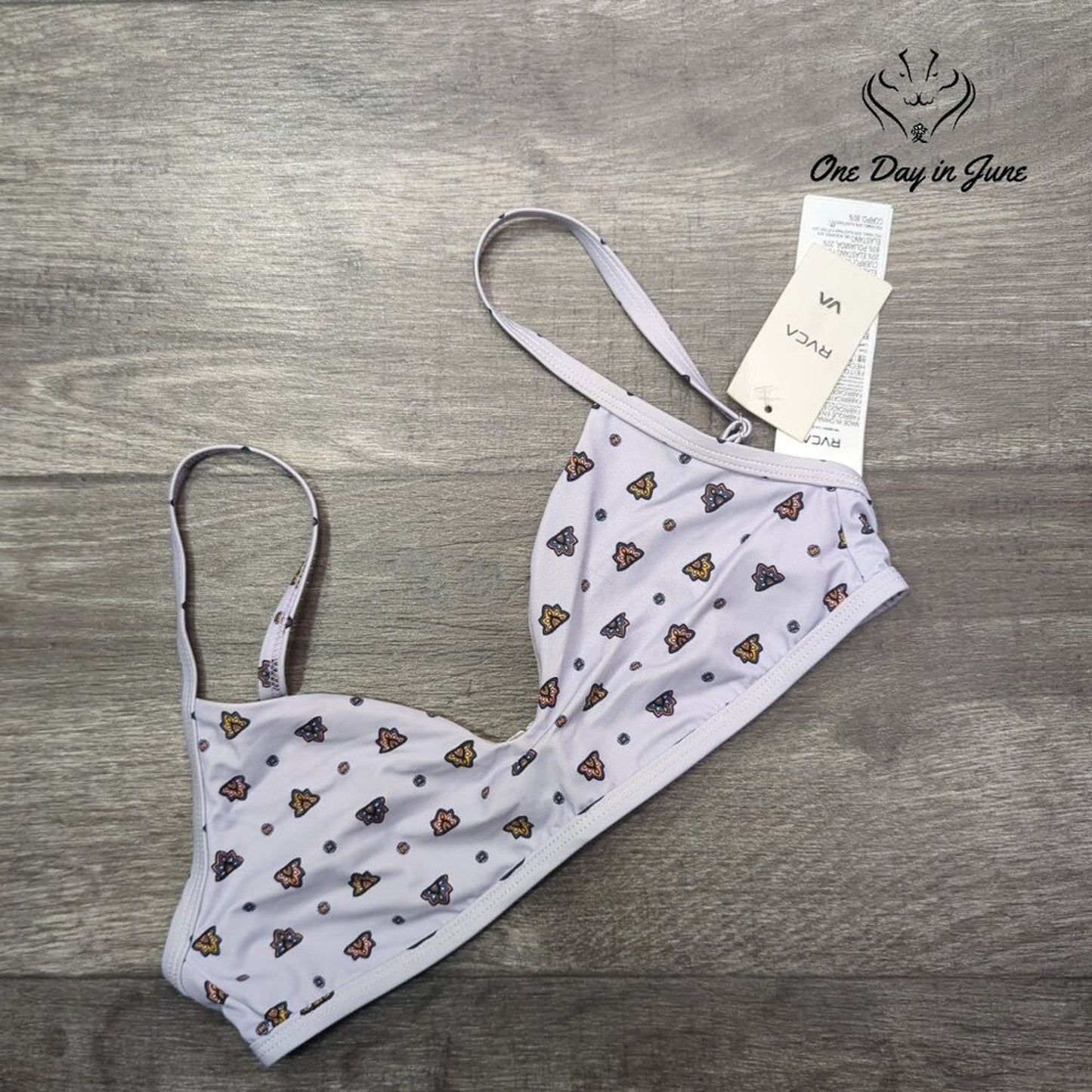 RVCA Foulard Underwire Bikini Top Lavender Geometric V Neck NWT Size XS