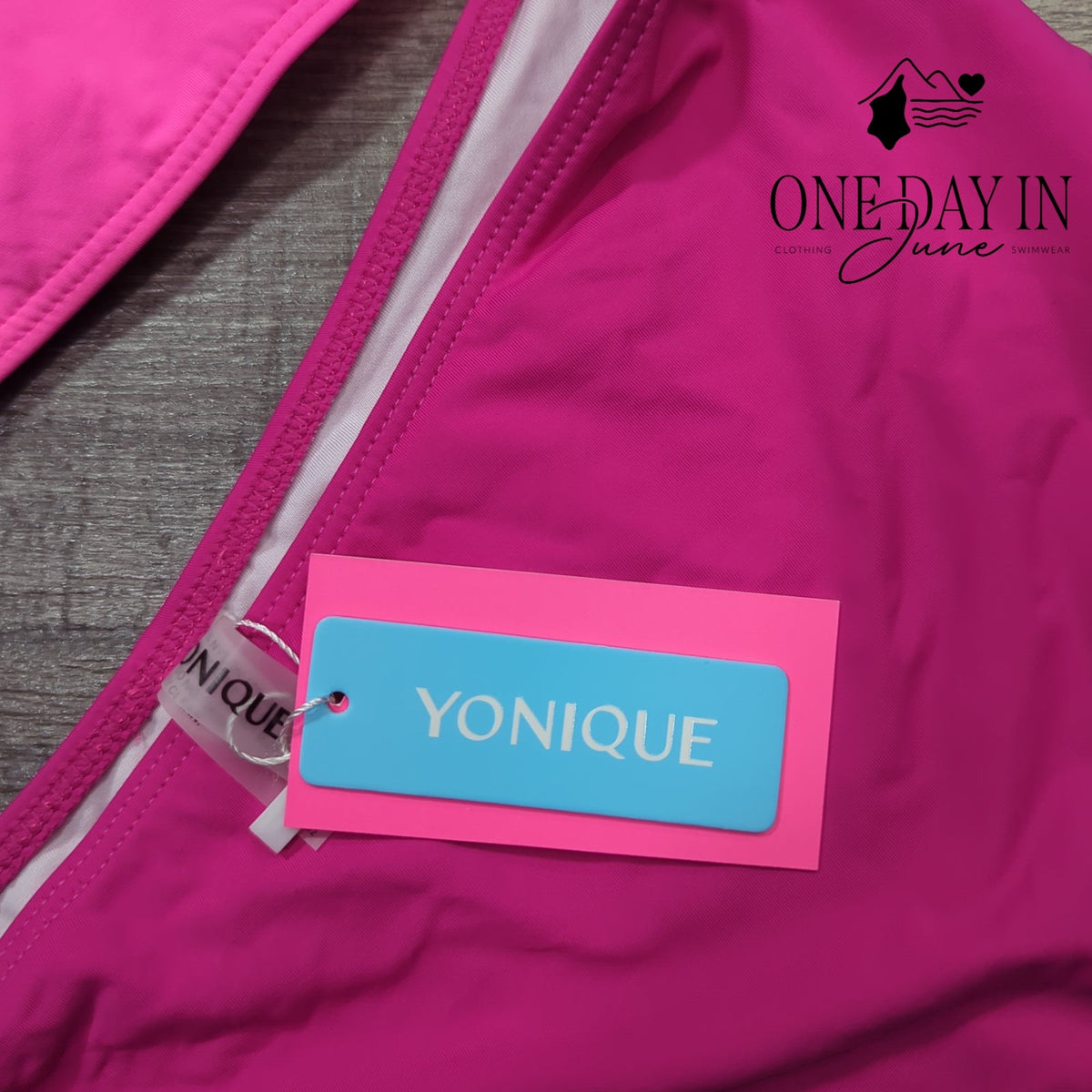 Yonique One Shoulder Cutout One Piece Swimsuit Hot Pink Colorblock NWT Size M