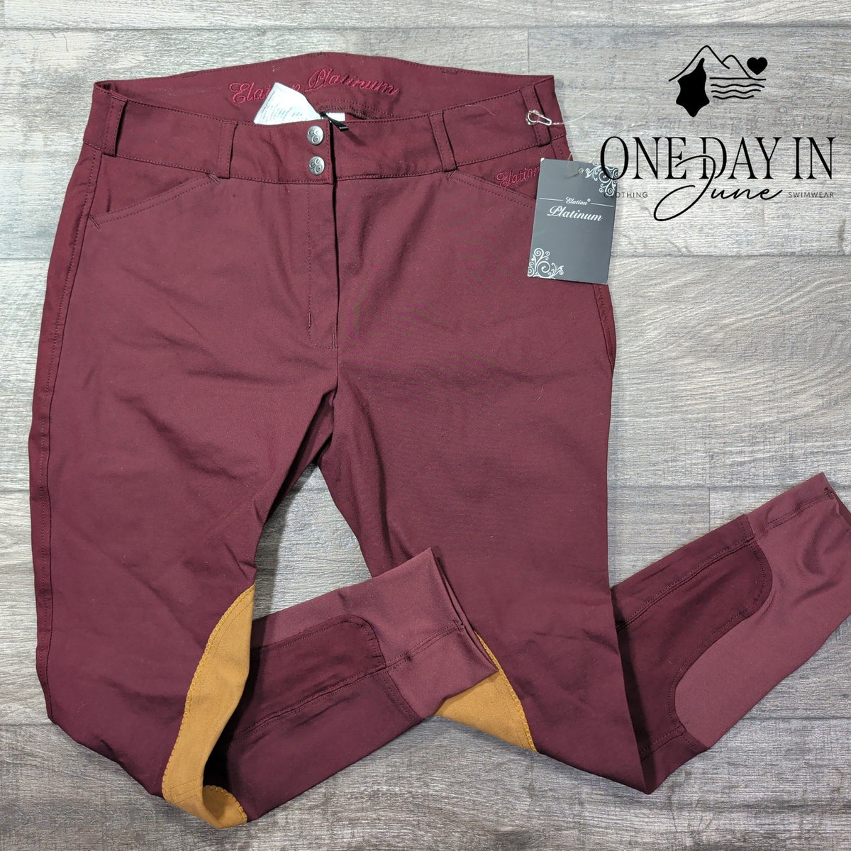 Elation Platinum Chelsea Knee Patch Breeches Burgundy Riding Pants NWT Size 14