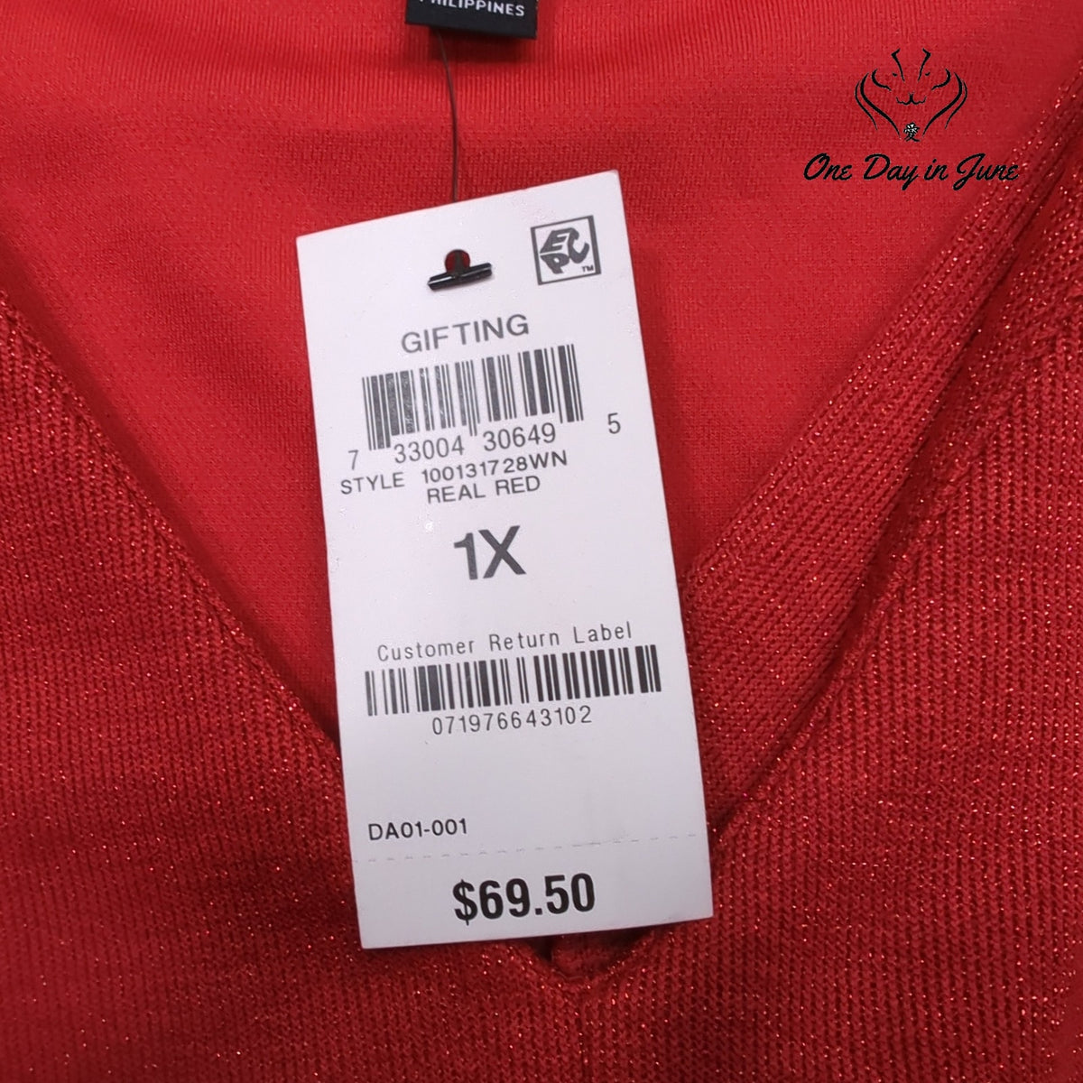 Alfani Plus Size Metallic Shimmer V Neck Long Sleeve Top Real Red NWT Size 1X